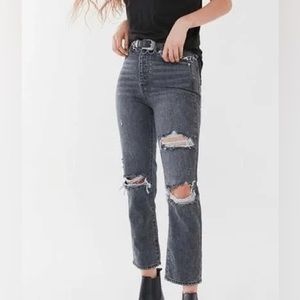 BDG Slim Straight Black Washed Distressed Jeans - Size 18